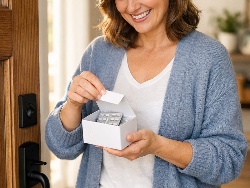 Person receiving medication delivery at home